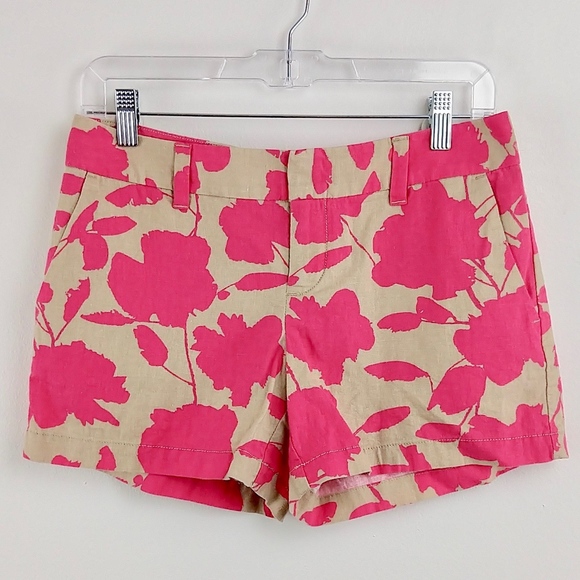 Ann Taylor Shorts Khaki Bright Pink Floral Print 0